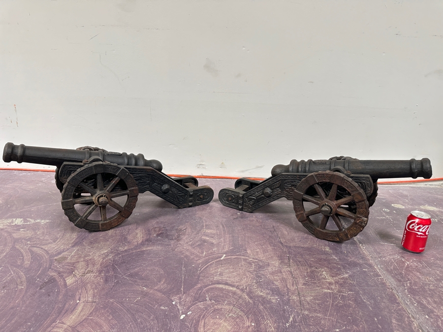 Pair Of Vintage Cast Iron Cannon Models 31W X 10D X 12H [Photo 3]