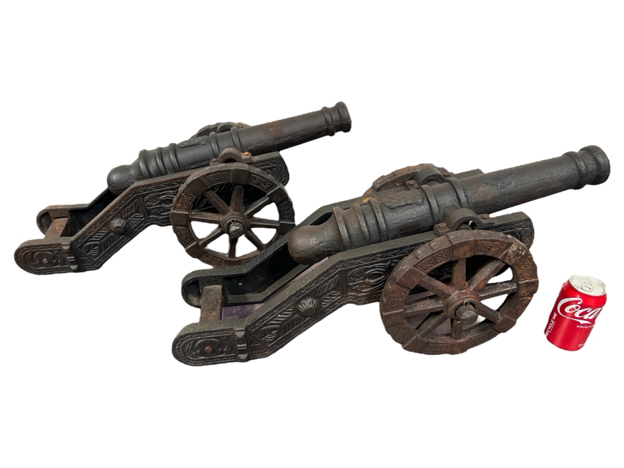 Pair Of Vintage Cast Iron Cannon Models 31W X 10D X 12H