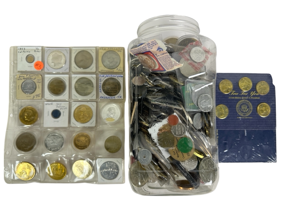 Container Filled With 14 Pounds Plus Of Tokens, Medals & Exonumia [Photo 1]