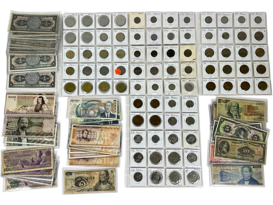 Mexican Coin & Currency Collection 56 Bills And 80 Coins [Photo 1]