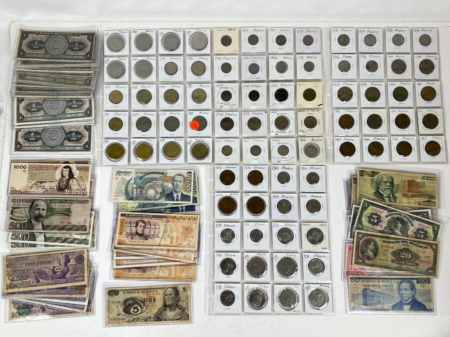 Mexican Coin & Currency Collection 56 Bills And 80 Coins [Photo 22]