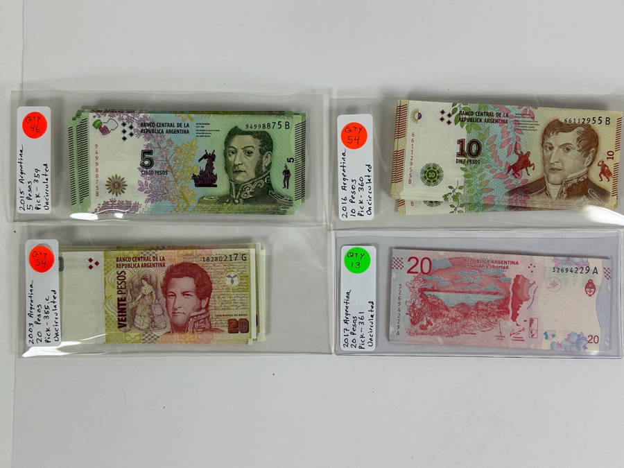 Four Boxes Of Mainly Uncirculated Foreign Currency 1,955 Notes (Fair Market Value $8,700+) - See Description For Photos And Currency Breakdown [Photo 9]