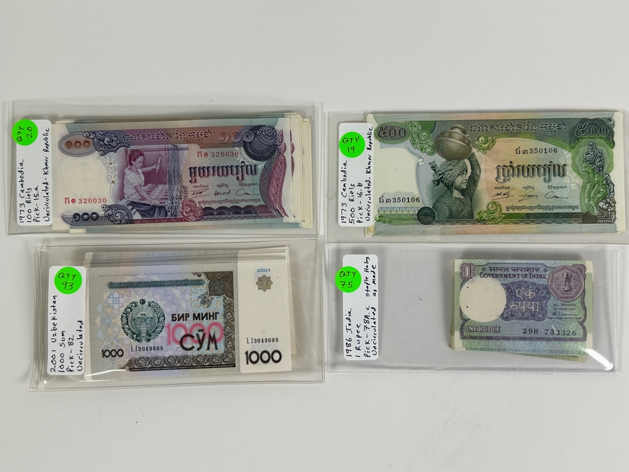 Four Boxes Of Mainly Uncirculated Foreign Currency 1,955 Notes (Fair Market Value $8,700+) - See Description For Photos And Currency Breakdown [Photo 12]