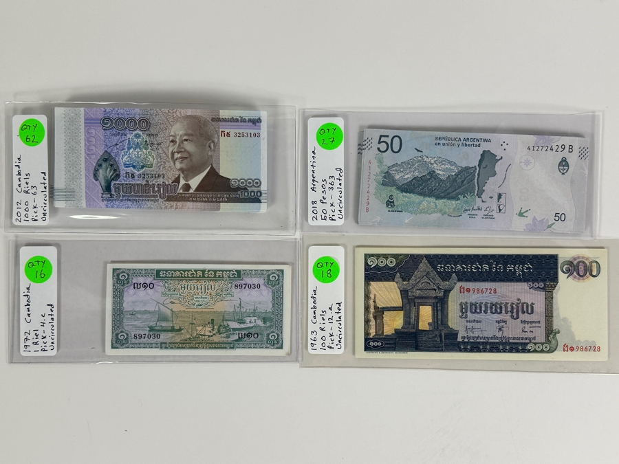 Four Boxes Of Mainly Uncirculated Foreign Currency 1,955 Notes (Fair Market Value $8,700+) - See Description For Photos And Currency Breakdown [Photo 15]