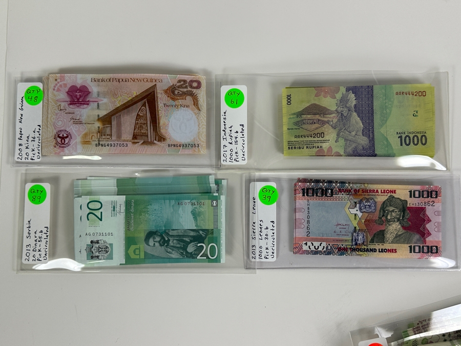 Four Boxes Of Mainly Uncirculated Foreign Currency 1,955 Notes (Fair Market Value $8,700+) - See Description For Photos And Currency Breakdown [Photo 7]