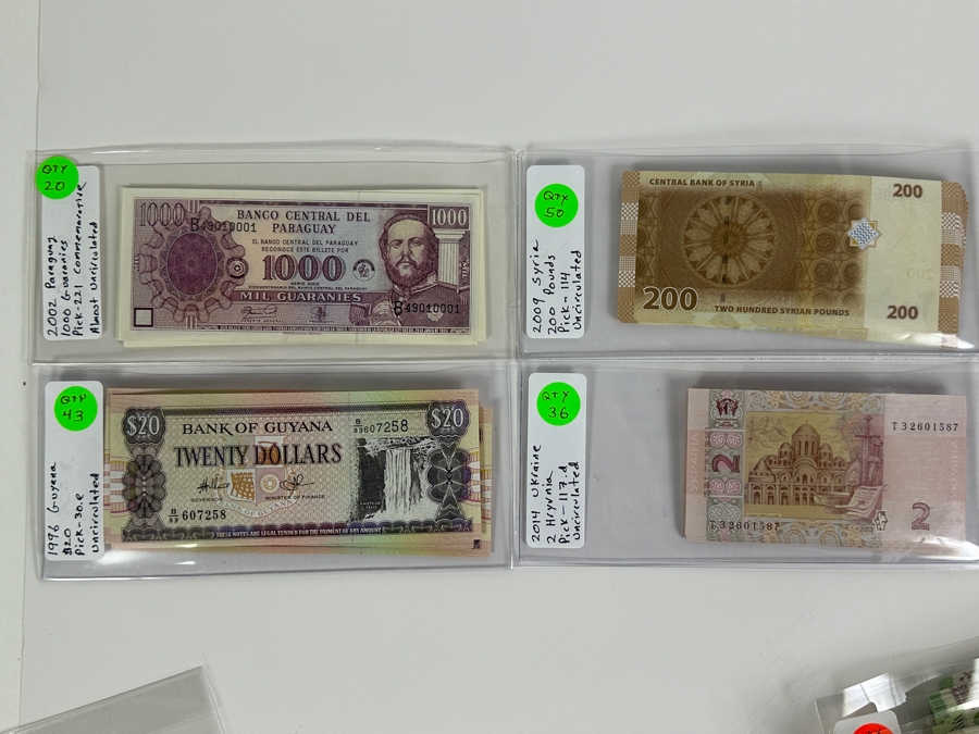 Four Boxes Of Mainly Uncirculated Foreign Currency 1,955 Notes (Fair Market Value $8,700+) - See Description For Photos And Currency Breakdown [Photo 4]