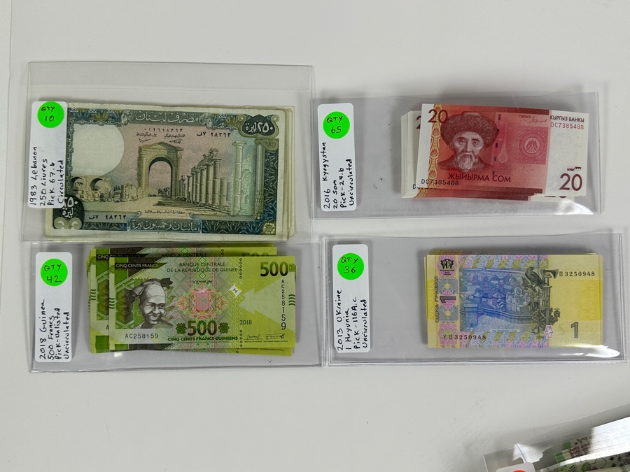 Four Boxes Of Mainly Uncirculated Foreign Currency 1,955 Notes (Fair Market Value $8,700+) - See Description For Photos And Currency Breakdown [Photo 6]