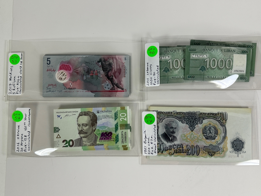 Four Boxes Of Mainly Uncirculated Foreign Currency 1,955 Notes (Fair Market Value $8,700+) - See Description For Photos And Currency Breakdown [Photo 8]