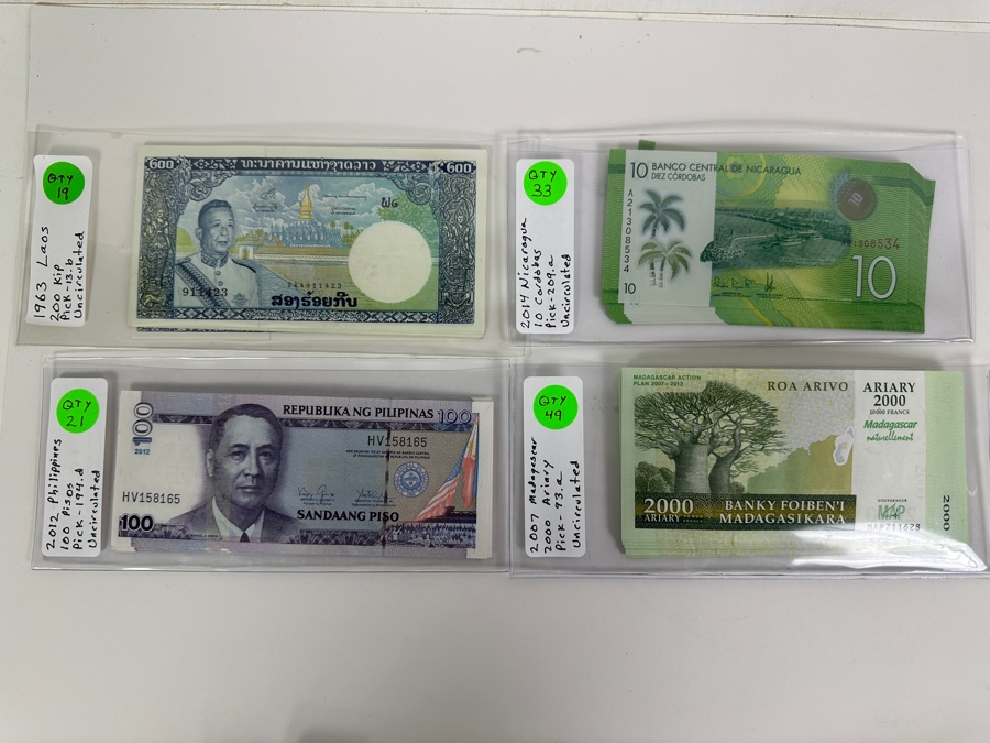 Four Boxes Of Mainly Uncirculated Foreign Currency 1,955 Notes (Fair Market Value $8,700+) - See Description For Photos And Currency Breakdown [Photo 2]
