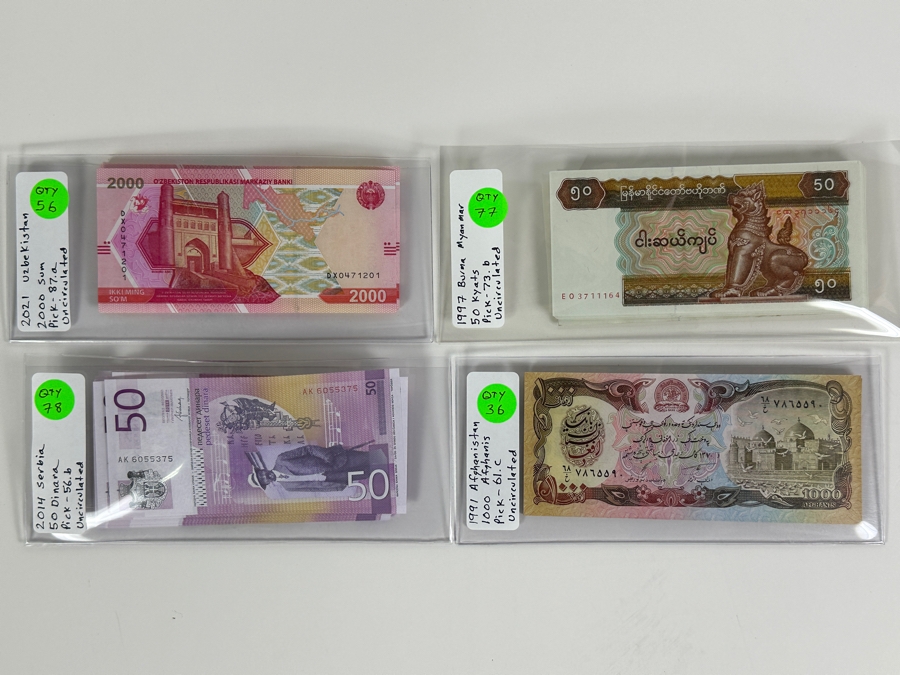 Four Boxes Of Mainly Uncirculated Foreign Currency 1,955 Notes (Fair Market Value $8,700+) - See Description For Photos And Currency Breakdown [Photo 13]