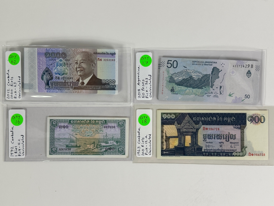 Four Boxes Of Mainly Uncirculated Foreign Currency 1,955 Notes (Fair Market Value $8,700+) - See Description For Photos And Currency Breakdown [Photo 14]