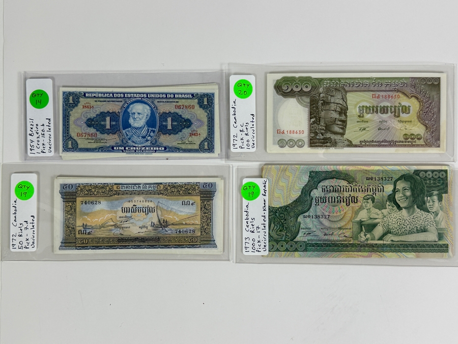 Four Boxes Of Mainly Uncirculated Foreign Currency 1,955 Notes (Fair Market Value $8,700+) - See Description For Photos And Currency Breakdown [Photo 11]