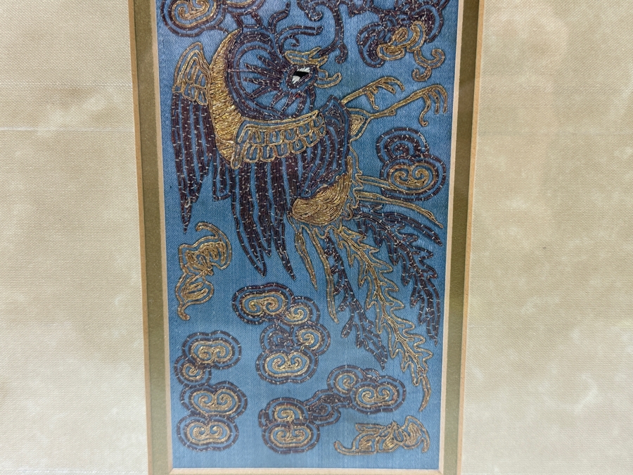 Framed Pair Of Framed Antique 19th Century Chinese Gold Thread Embroidered Robe Cuffs With The Forbidden Knot Embroidery Featuring Dragons, Phoenixes And Clouds 3.5 X 19.5 Framed 11.5 X 27.5 [Photo 6]