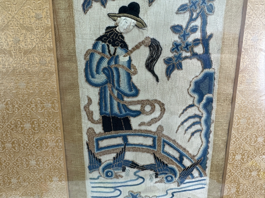 Pair Of Vintage Chinese Embroideries 4 X 22 Framed 11.5 X 29 [Photo 7]