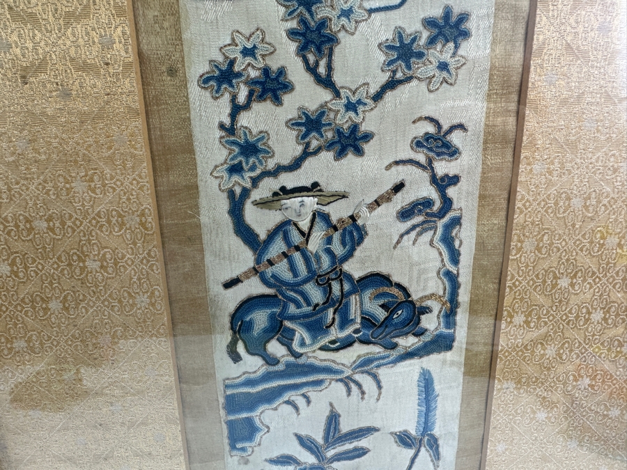 Pair Of Vintage Chinese Embroideries 4 X 22 Framed 11.5 X 29 [Photo 9]