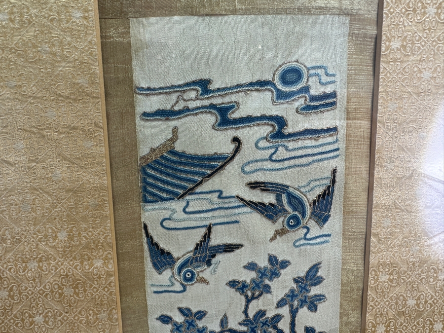 Pair Of Vintage Chinese Embroideries 4 X 22 Framed 11.5 X 29 [Photo 8]