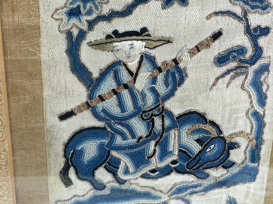 Pair Of Vintage Chinese Embroideries 4 X 22 Framed 11.5 X 29 [Photo 16]