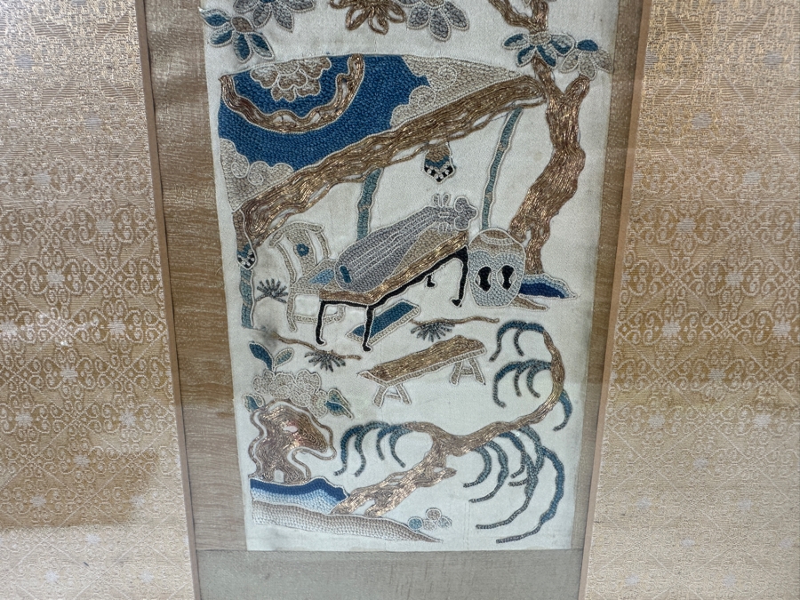 Pair Of Vintage Chinese Embroideries 4 X 22 Framed 11.5 X 29 [Photo 6]