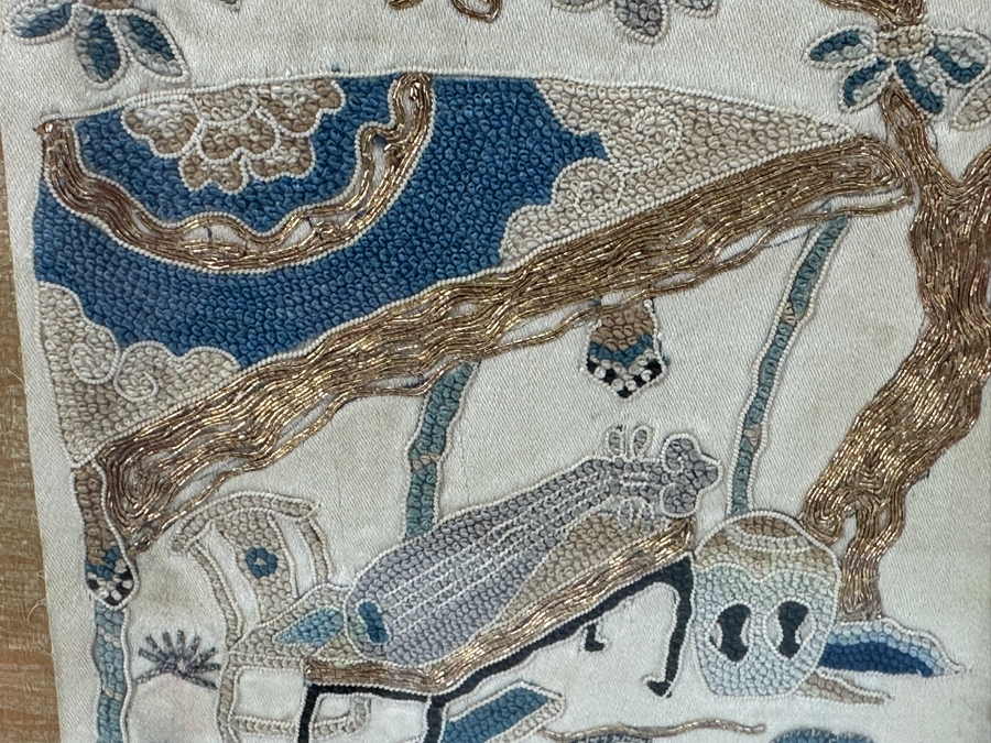 Pair Of Vintage Chinese Embroideries 4 X 22 Framed 11.5 X 29 [Photo 15]