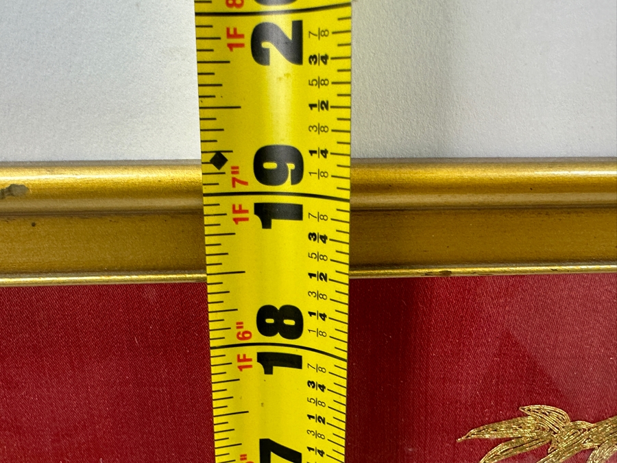 Vintage Chinese Gold Thread Embroidery Of A Crane, Bamboo And Other Flora With Red Background Framed 19 X 19 [Photo 11]