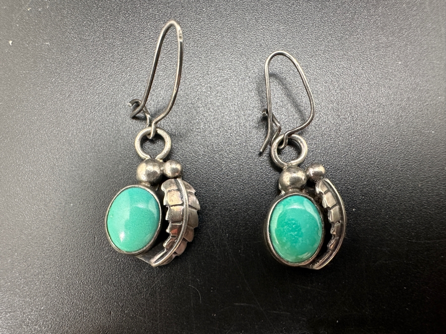 Set Of Four Sterling Silver / Turquoise Earrings 14.4g [Photo 2]