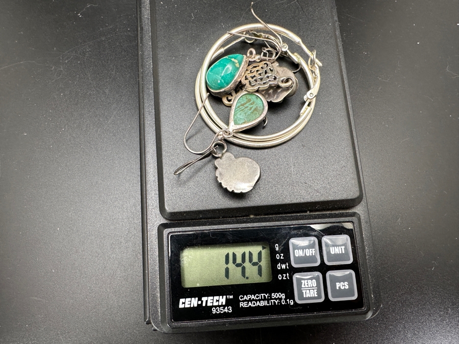 Set Of Four Sterling Silver / Turquoise Earrings 14.4g [Photo 6]