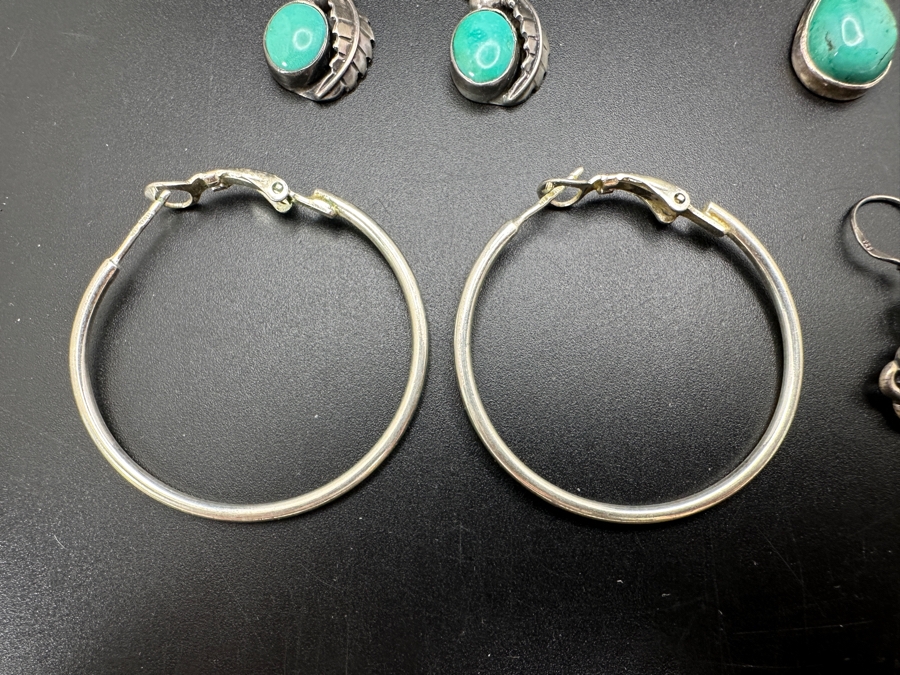Set Of Four Sterling Silver / Turquoise Earrings 14.4g [Photo 3]