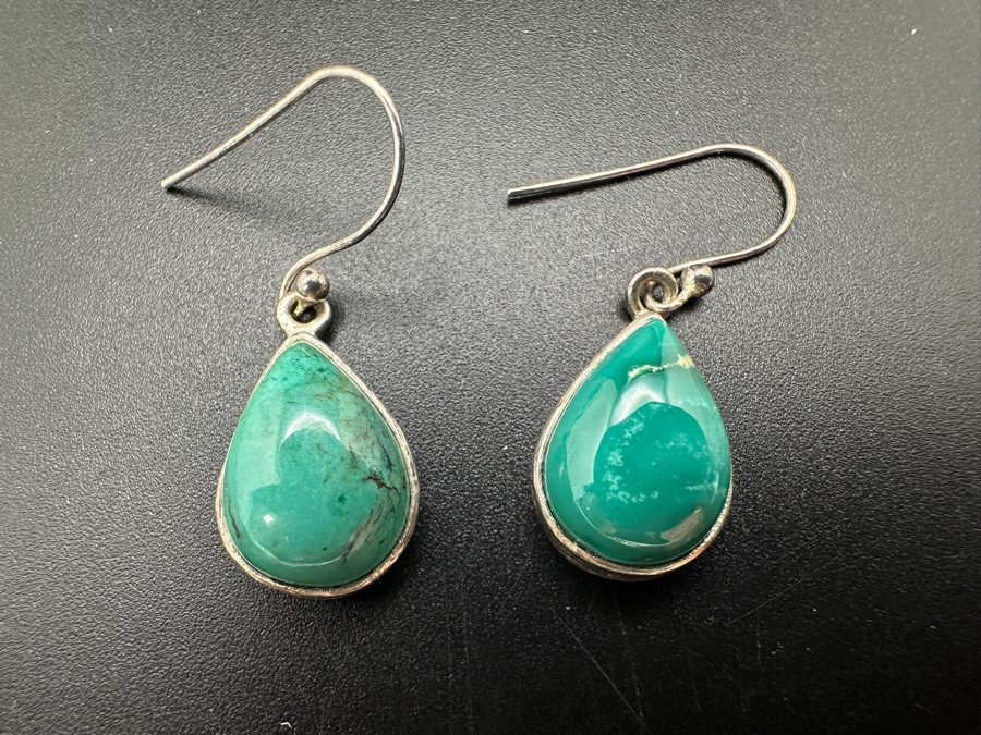 Set Of Four Sterling Silver / Turquoise Earrings 14.4g [Photo 5]