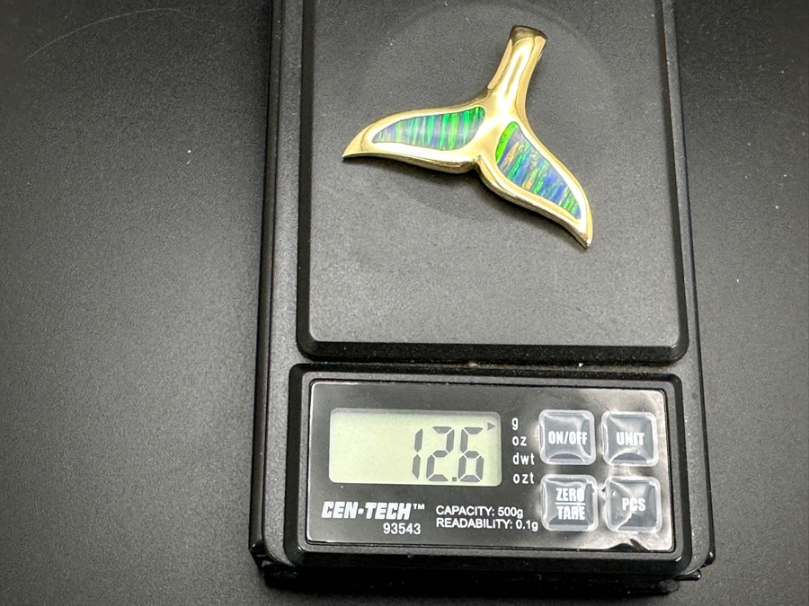 14k Gold Opal Whale Tail Pendant 12.6g [Photo 6]