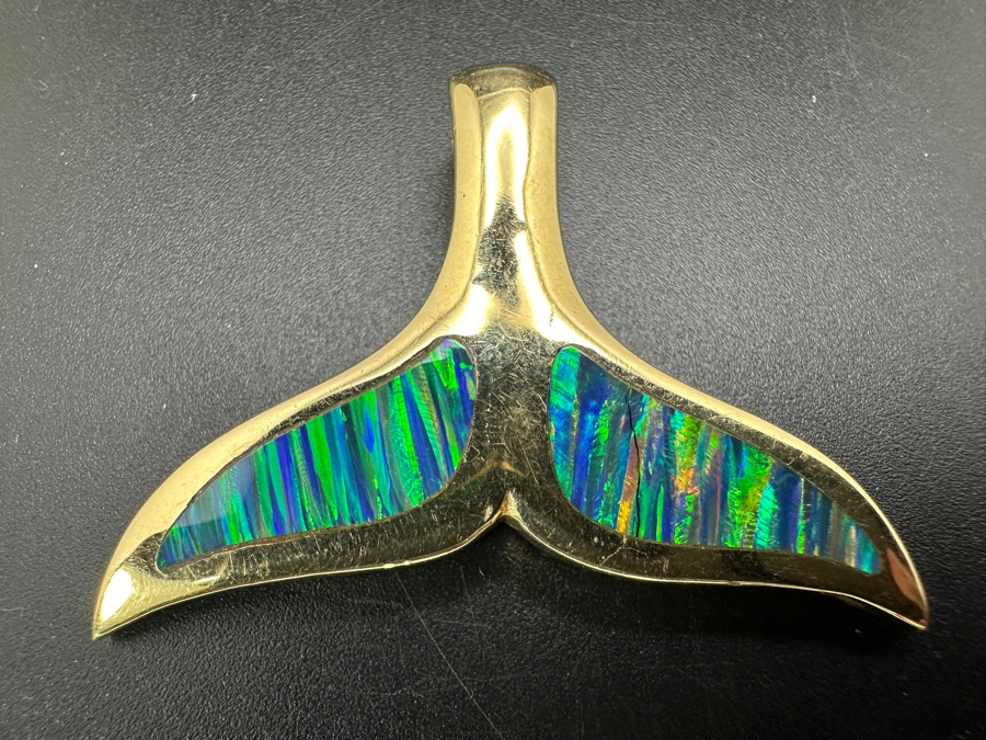 14k Gold Opal Whale Tail Pendant 12.6g [Photo 2]