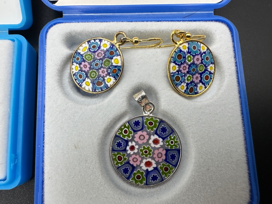 Collection Of Vintage Venetian Murano Glass Millefiori (4) Pendants And (1) Set Of Earrings [Photo 5]
