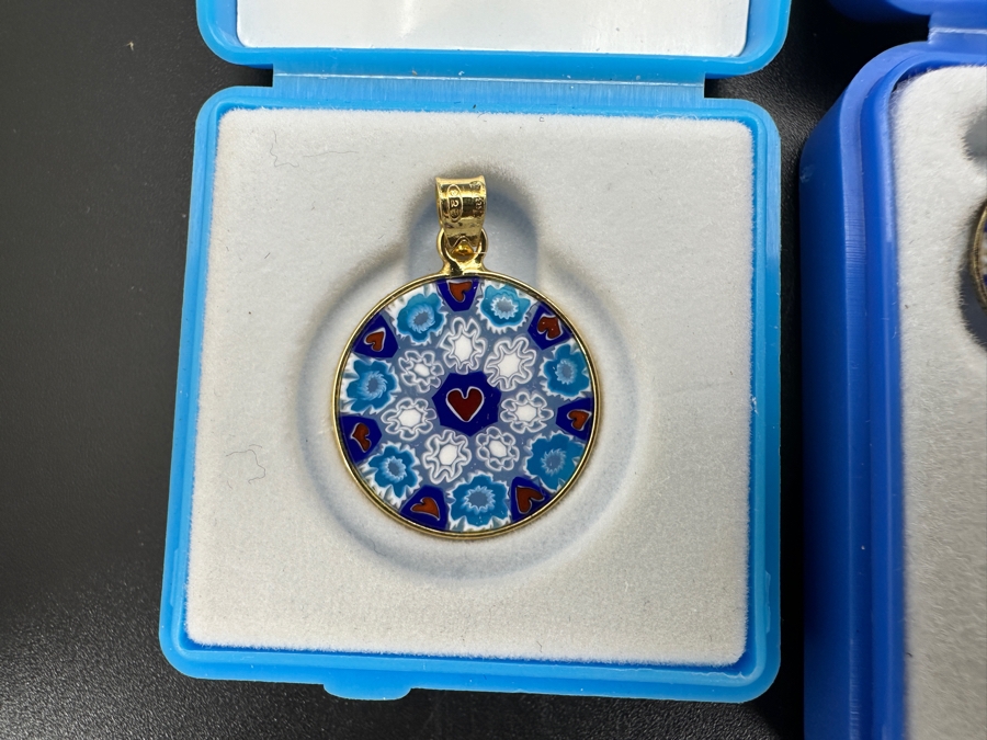 Collection Of Vintage Venetian Murano Glass Millefiori (4) Pendants And (1) Set Of Earrings [Photo 2]