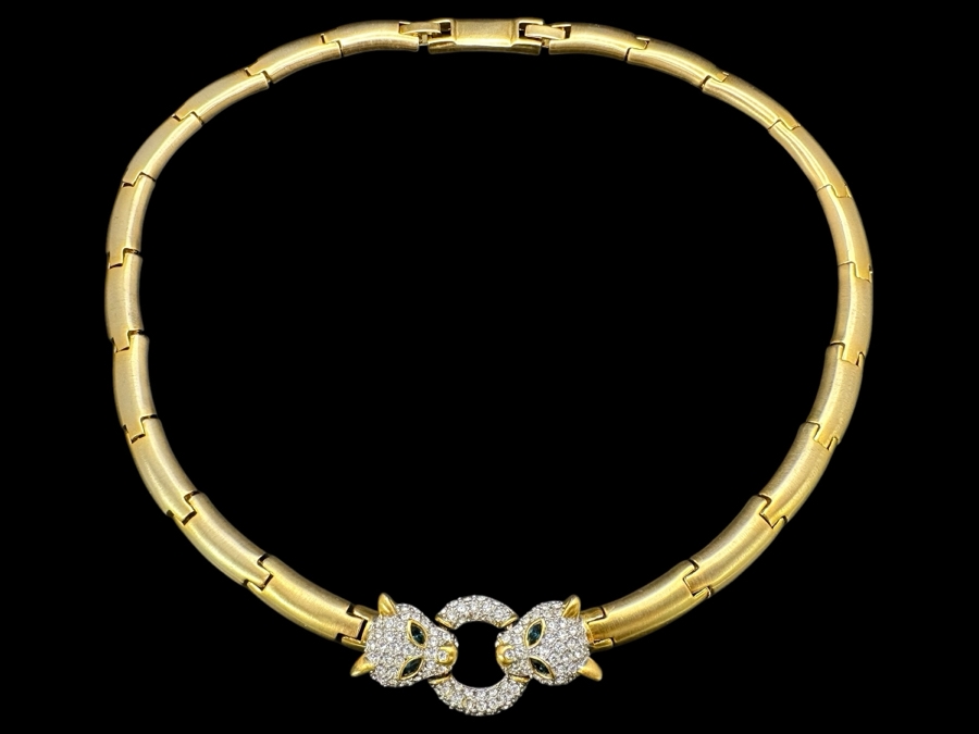 18' Gold Tone Link Necklace With Pair Of Cats Holding A Ring [Photo 1]