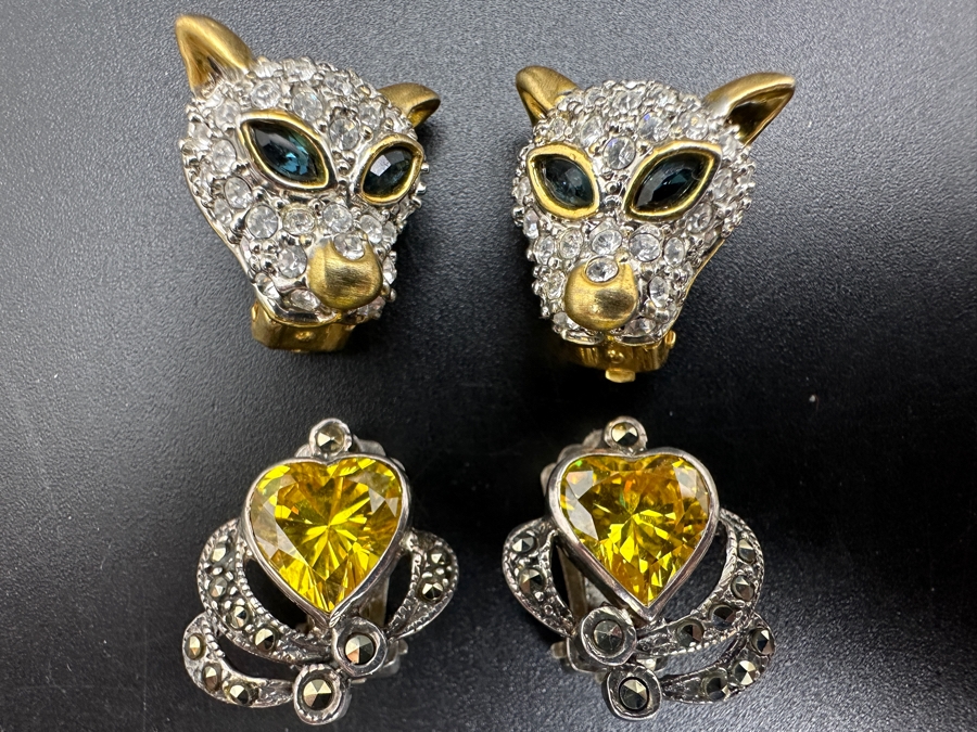 Vintage Sterling Silver Clip-On Earrings (Bottom) And Panther Costume Clip-On Earrings (Top) [Photo 2]