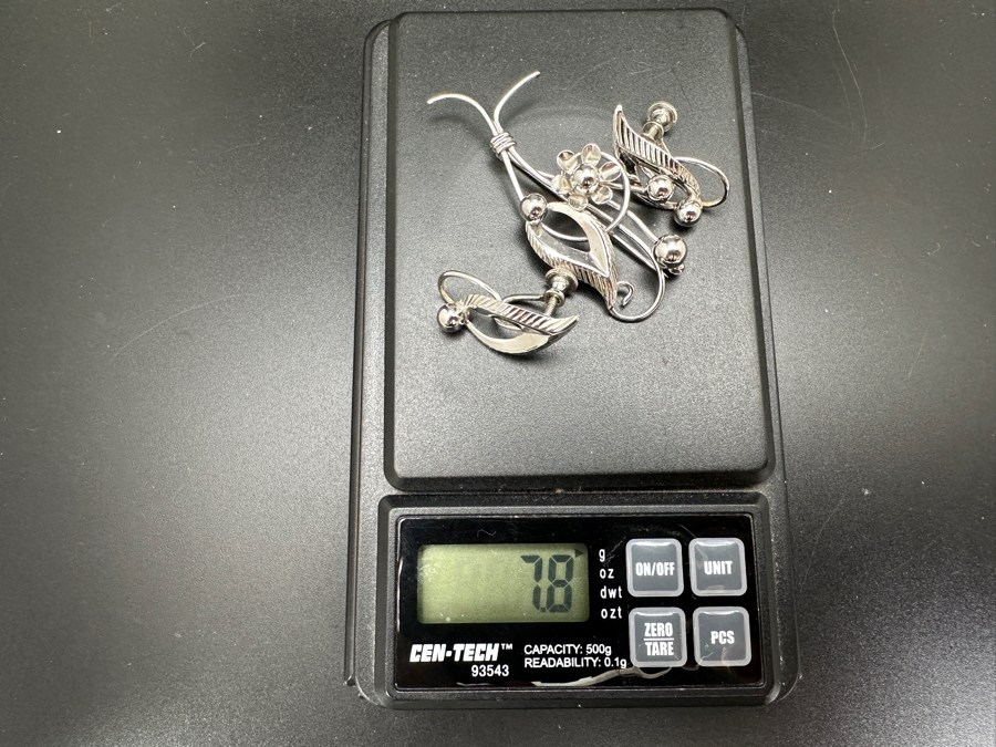 Sterling Silver Brooch Pin With Matching Earrings Signed Loran Sim 7.8g [Photo 9]