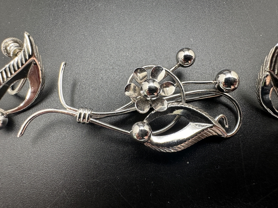 Sterling Silver Brooch Pin With Matching Earrings Signed Loran Sim 7.8g [Photo 2]