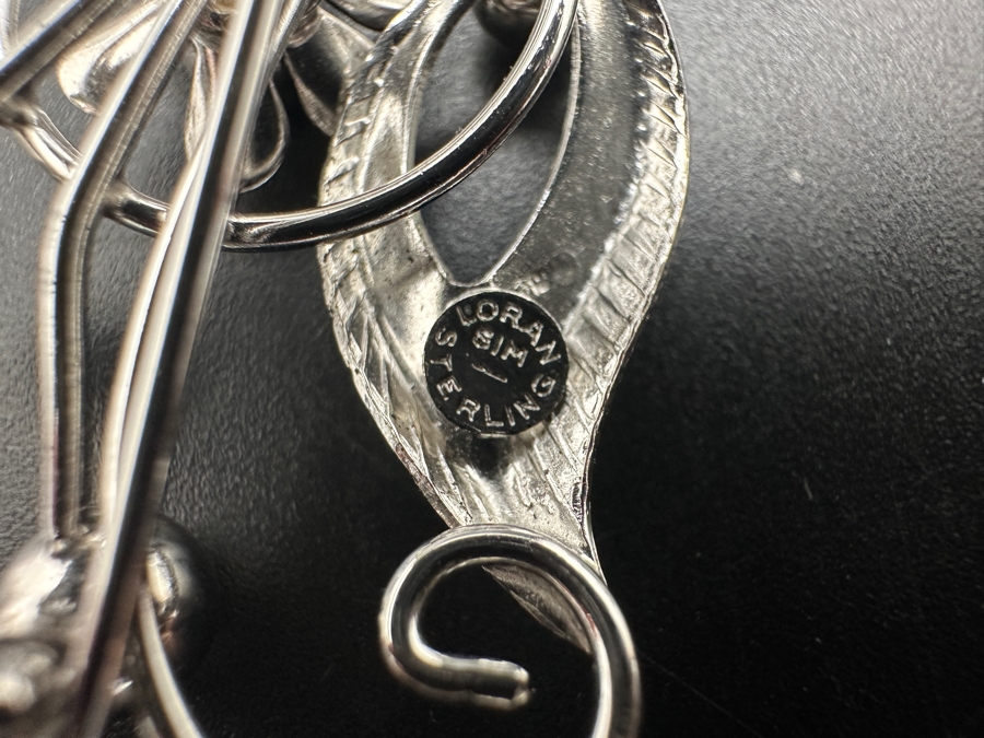 Sterling Silver Brooch Pin With Matching Earrings Signed Loran Sim 7.8g [Photo 4]