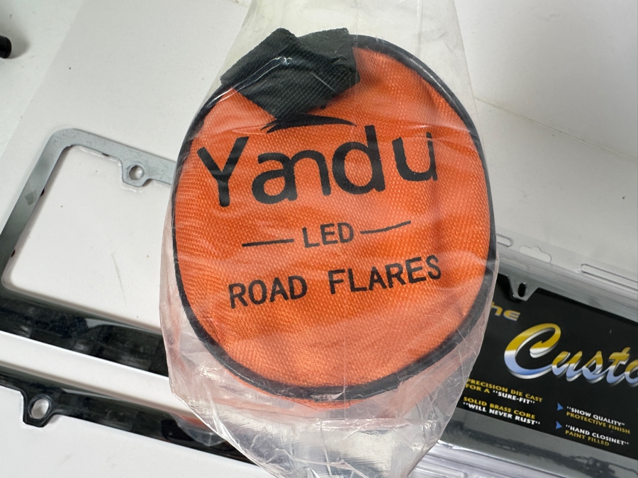 Four Custom Series Brass/Chrome License Plate Frames And Yandu LED Road Flares [Photo 6]