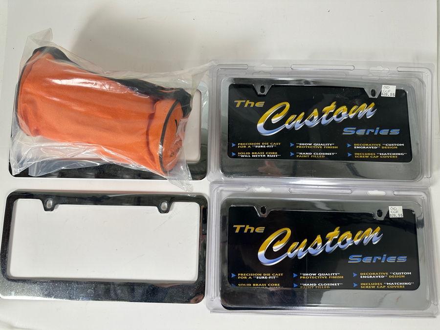 Four Custom Series Brass/Chrome License Plate Frames And Yandu LED Road Flares [Photo 3]