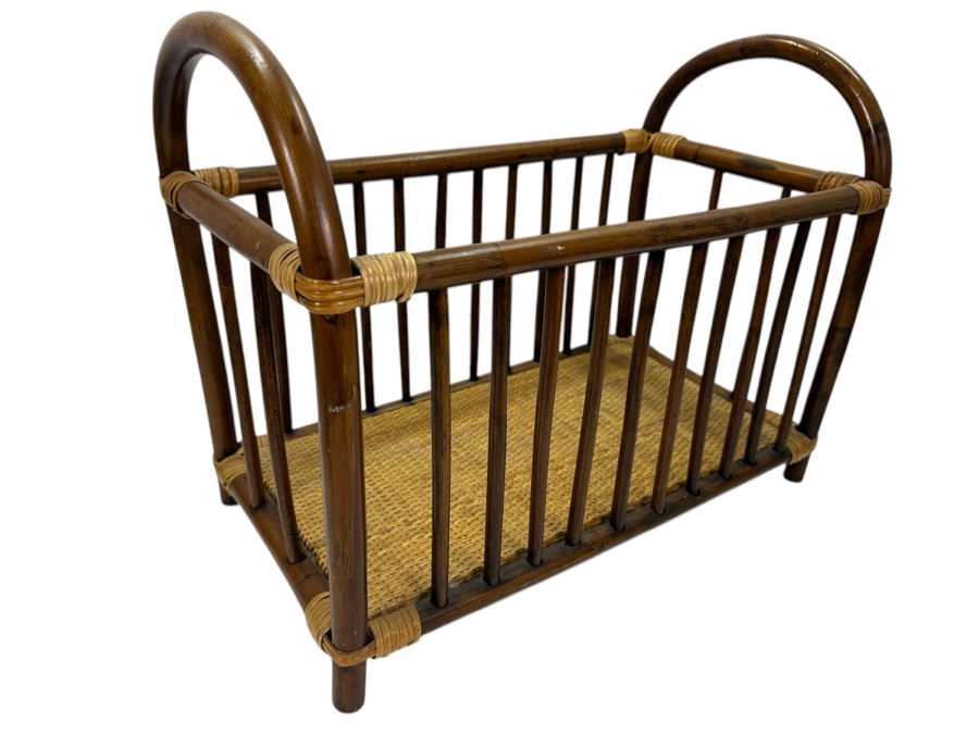 Mid Century Modern Rattan Magazine Rack 18'W x 10'D x 15'H [Photo 1]