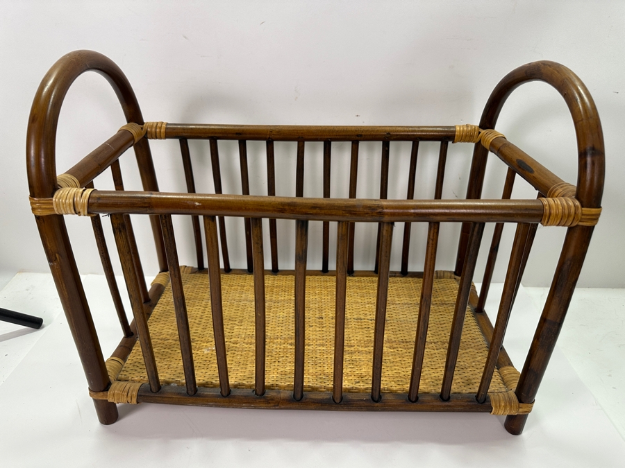 Mid Century Modern Rattan Magazine Rack 18'W x 10'D x 15'H [Photo 2]