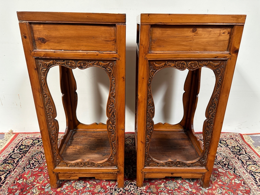 Pair of Chinese Hand Carved Pedestals with Drawers 15.5'W x 15.5'D x 34'H [Photo 18]