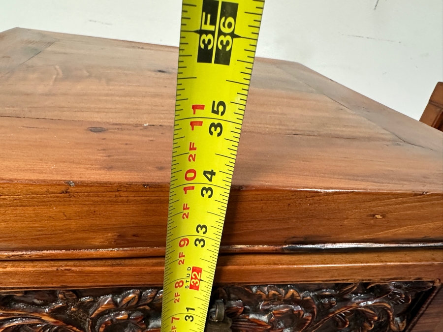 Pair of Chinese Hand Carved Pedestals with Drawers 15.5'W x 15.5'D x 34'H [Photo 22]