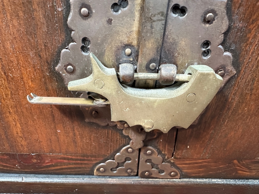 Vintage Wooden Chinese Apothecary Cabinet with Hand-Carved Detailing 19.5'W x 9'D x 27.5'H [Photo 12]