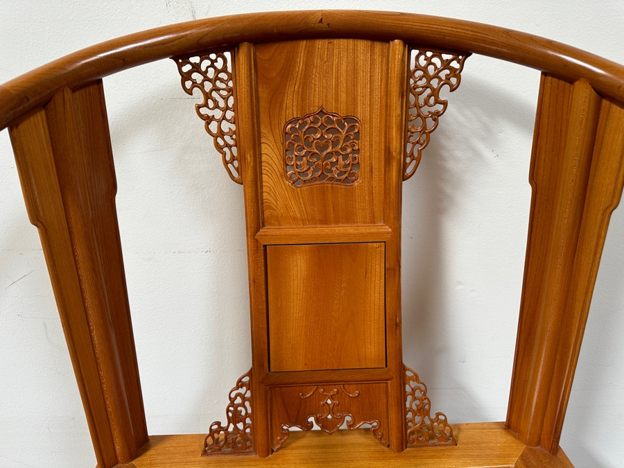Vintage Mid-Century Chinese Carved Huanghuali Wood Horseshoe Throne Arm Chair 27W X 24D X 39H [Photo 5]