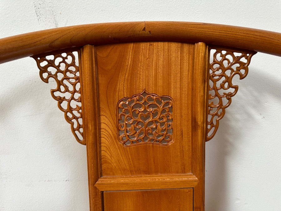 Vintage Mid-Century Chinese Carved Huanghuali Wood Horseshoe Throne Arm Chair 27W X 24D X 39H [Photo 7]
