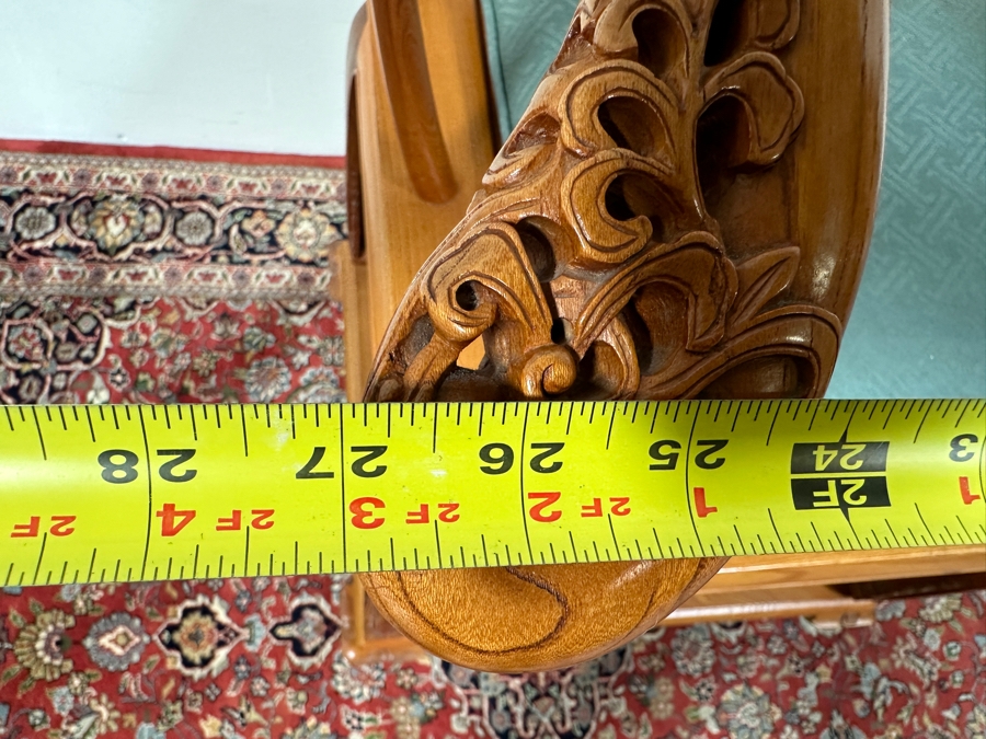 Vintage Mid-Century Chinese Carved Huanghuali Wood Horseshoe Throne Arm Chair 27W X 24D X 39H [Photo 23]