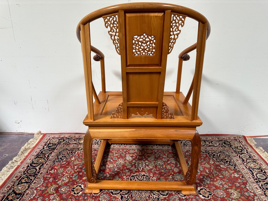 Vintage Mid-Century Chinese Carved Huanghuali Wood Horseshoe Throne Arm Chair 27W X 24D X 39H [Photo 15]