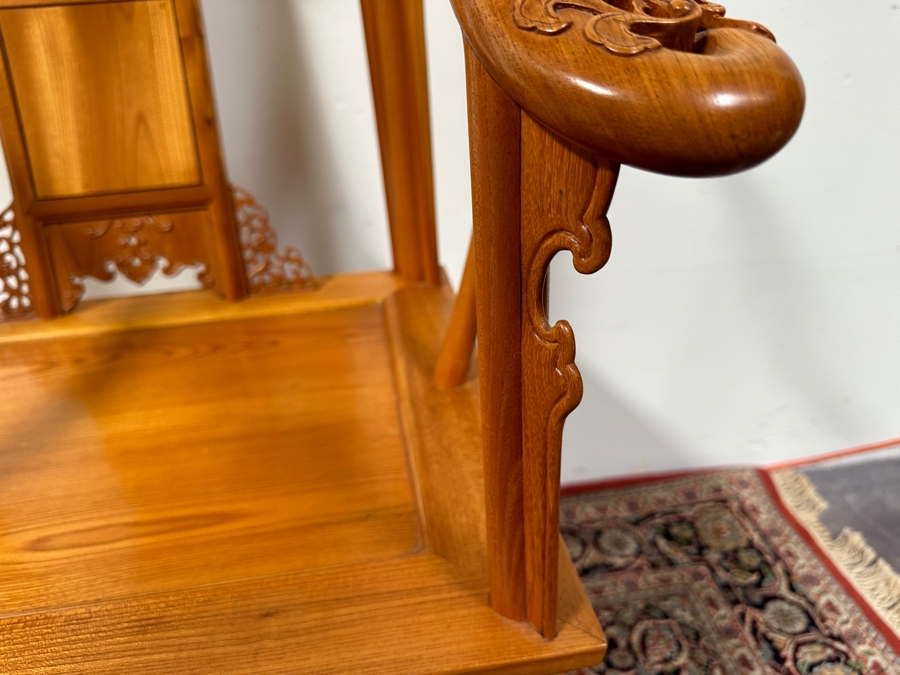 Vintage Mid-Century Chinese Carved Huanghuali Wood Horseshoe Throne Arm Chair 27W X 24D X 39H [Photo 9]