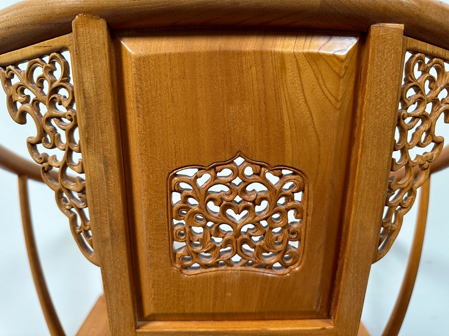 Vintage Mid-Century Chinese Carved Huanghuali Wood Horseshoe Throne Arm Chair 27W X 24D X 39H [Photo 16]